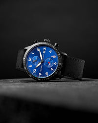 Altitude Black Cordura Nylon Strap Blue Watch Face Black Case Clasp White and Red Accents