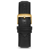 Men's Luxury Black Italian Leather Watch Band Strap Gold Clasp