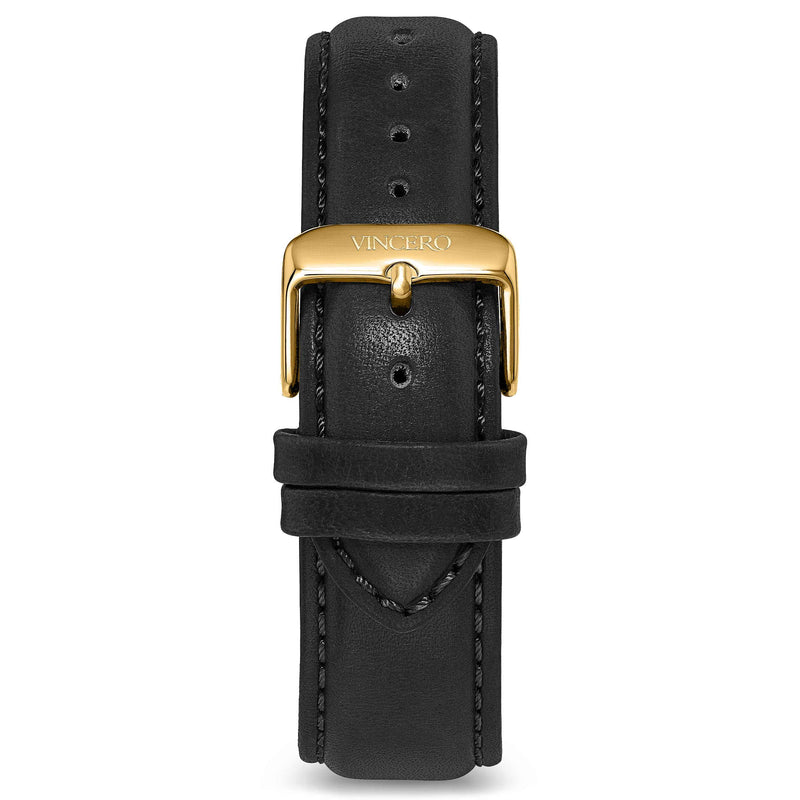 Men's Luxury Black Italian Leather Watch Band Strap Gold Clasp