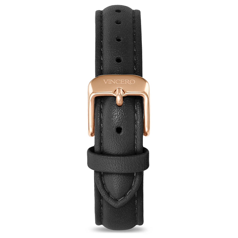 Women's Luxury Black Italian Leather Watch Band Strap Rose Gold Clasp