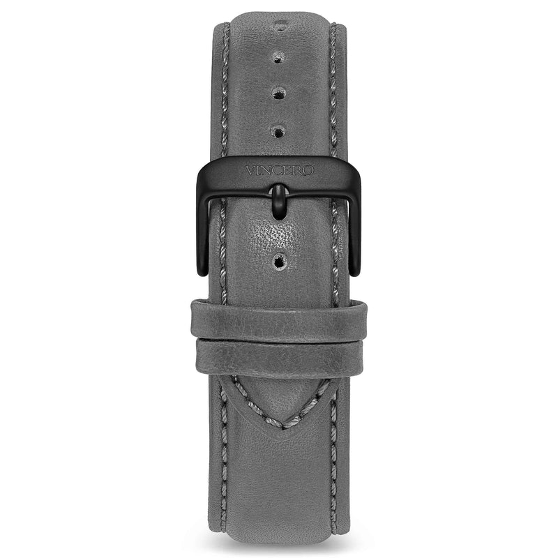 Men's Luxury Gray Italian Leather Watch Band Strap Matte Black Clasp