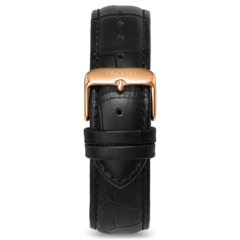 Men's Luxury Black Croc Italian Leather Watch Band Strap Rose Gold Clasp