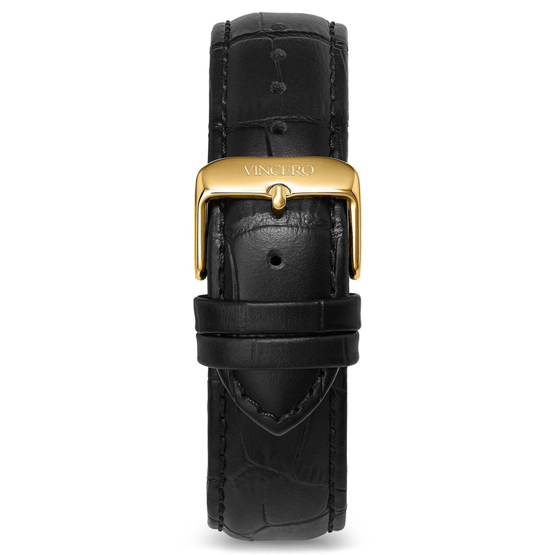 Men's Luxury Black Croc Italian Leather Watch Band Strap Gold Clasp