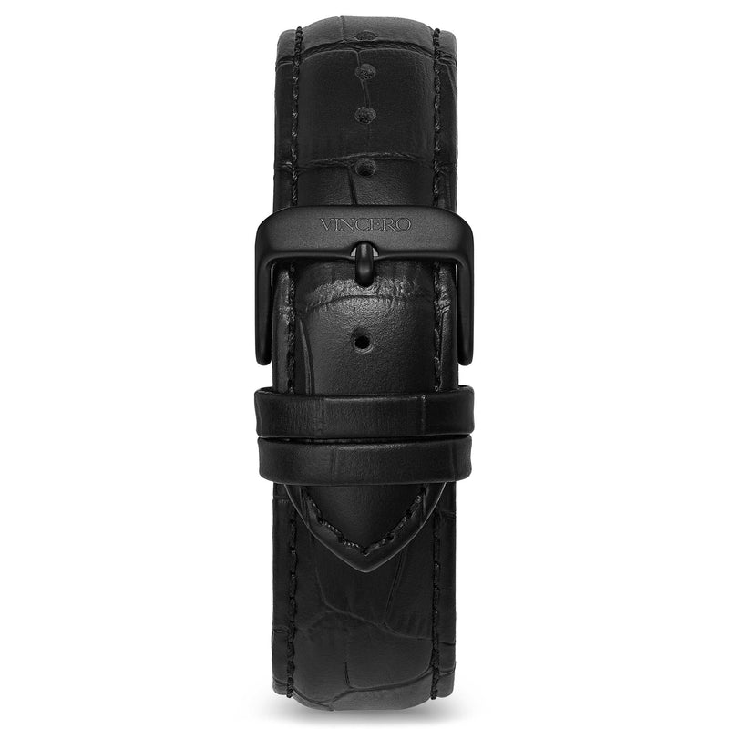 Men's Luxury Black Croc Italian Leather Interchangeable Watch Band Strap Matte Black Clasp
