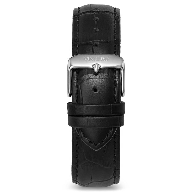 Men's Luxury Black Croc Italian Leather Watch Band Strap Silver Clasp | Color: Silver