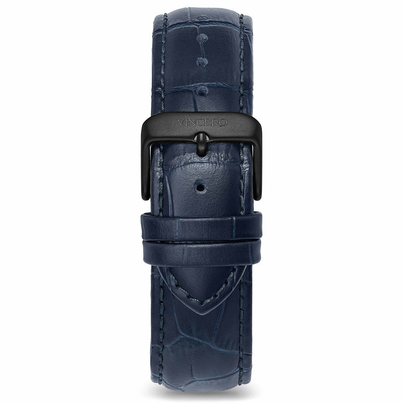 Men's Luxury Blue Italian Leather Watch Band Strap Black Clasp