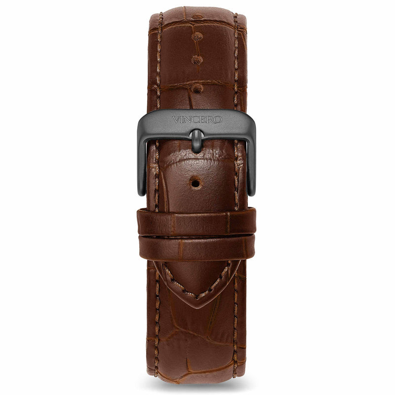 Men's Luxury Mocha Croc Italian Leather Interchangeable Watch Band Strap Gunmetal Clasp