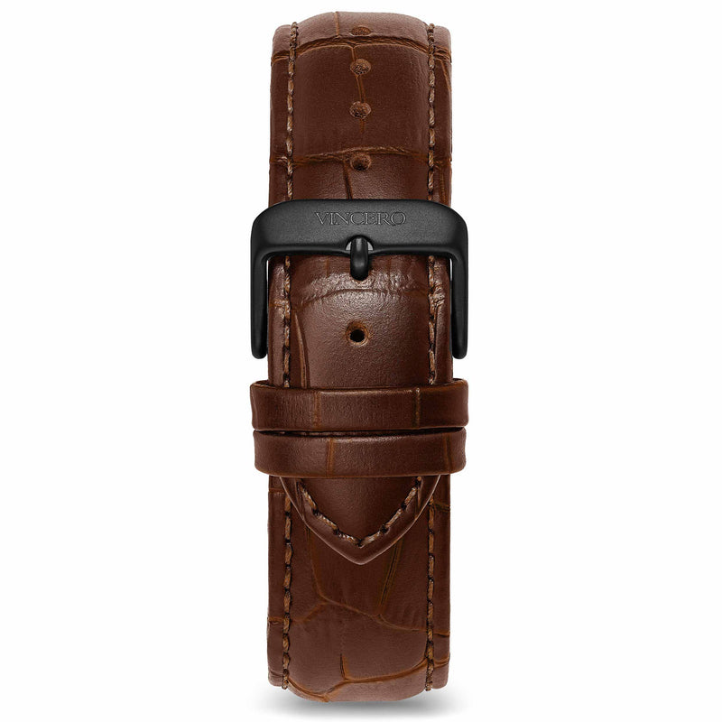 Men's Luxury Mocha Croc Italian Leather Interchangeable Watch Band Strap Matte Black Clasp
