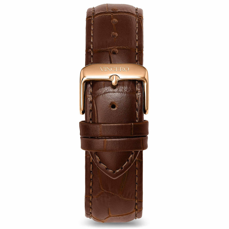Men's Luxury Black Croc Italian Leather Watch Band Strap Rose Gold Clasp