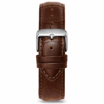 Men's Luxury Brown Croc Italian Leather Watch Band Strap Silver Clasp