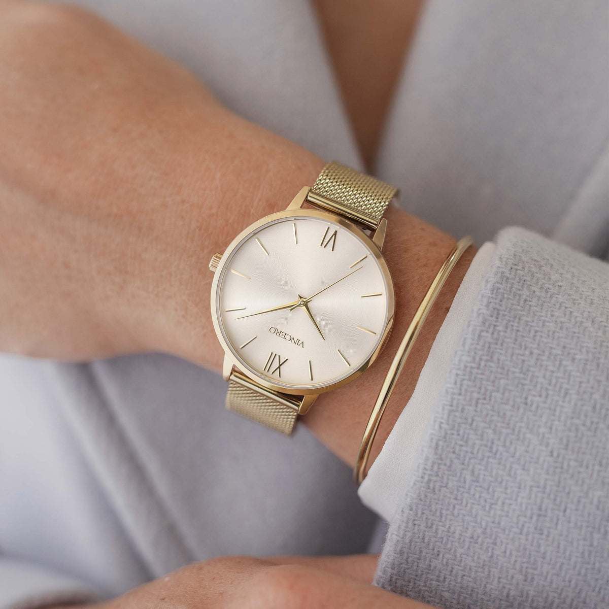 Eros satin gold on wrist