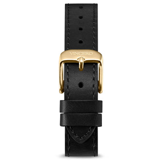 Women's Luxury Black Italian Leather Watch Band Strap Gold Clasp