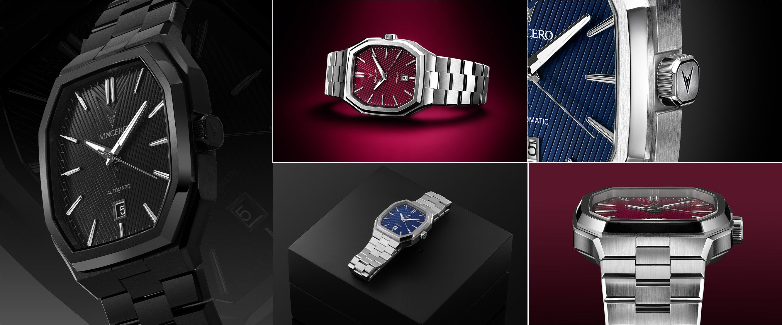 Collage of various watches with different designs and colors on a dark background.