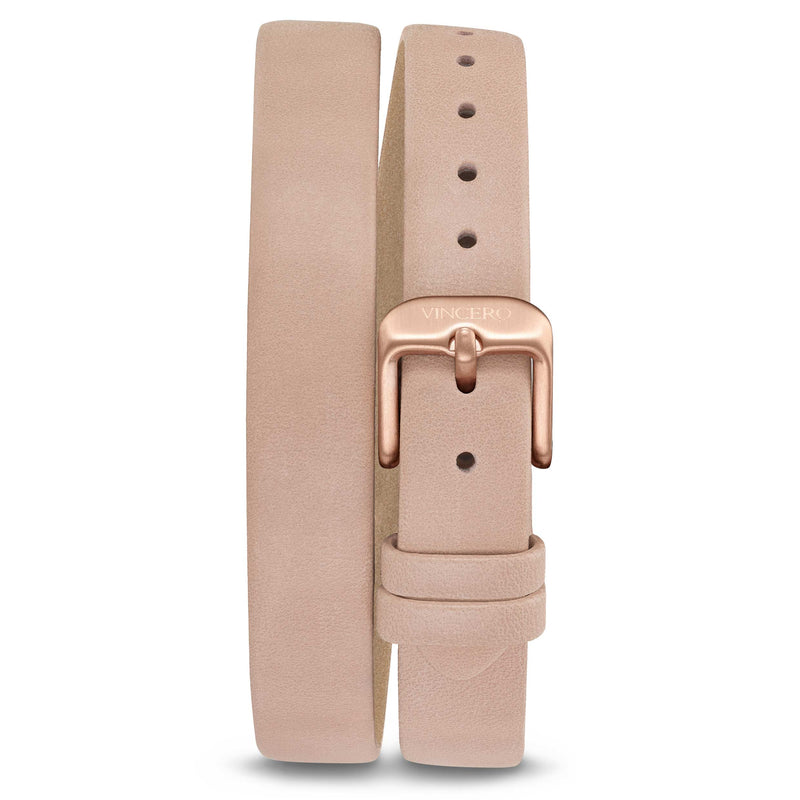 Women's Luxury Pale Pink Italian Natural Leather Double Watch Band Strap Rose Gold Clasp