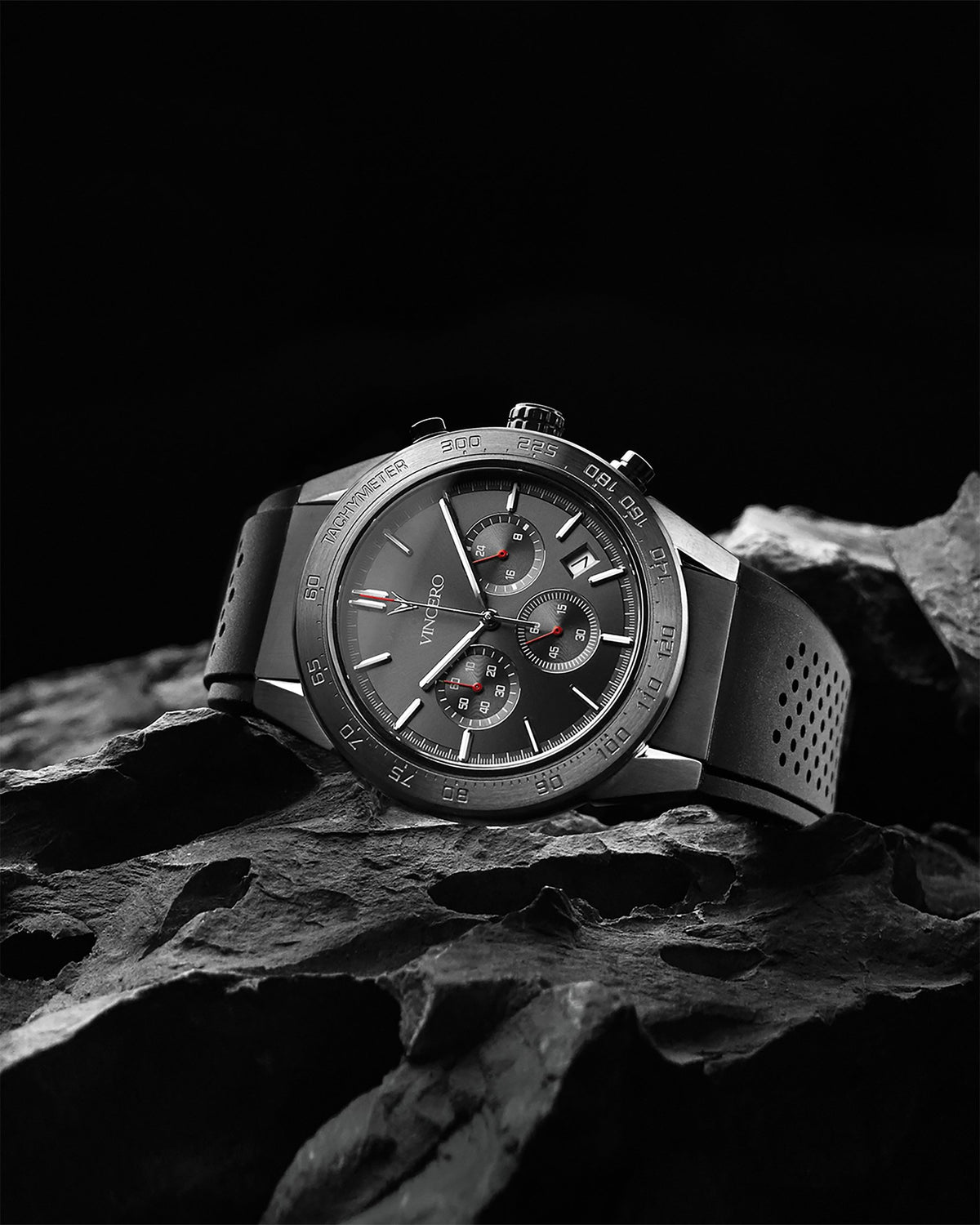 Rogue Black Silicone Strap Gunmetal Watch Face Gunmetal Case Clasp White and Red Accents