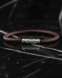 Men's Luxury Mocha Croc Italian Leather Single Braided Bracelet Strap Silver Clasp