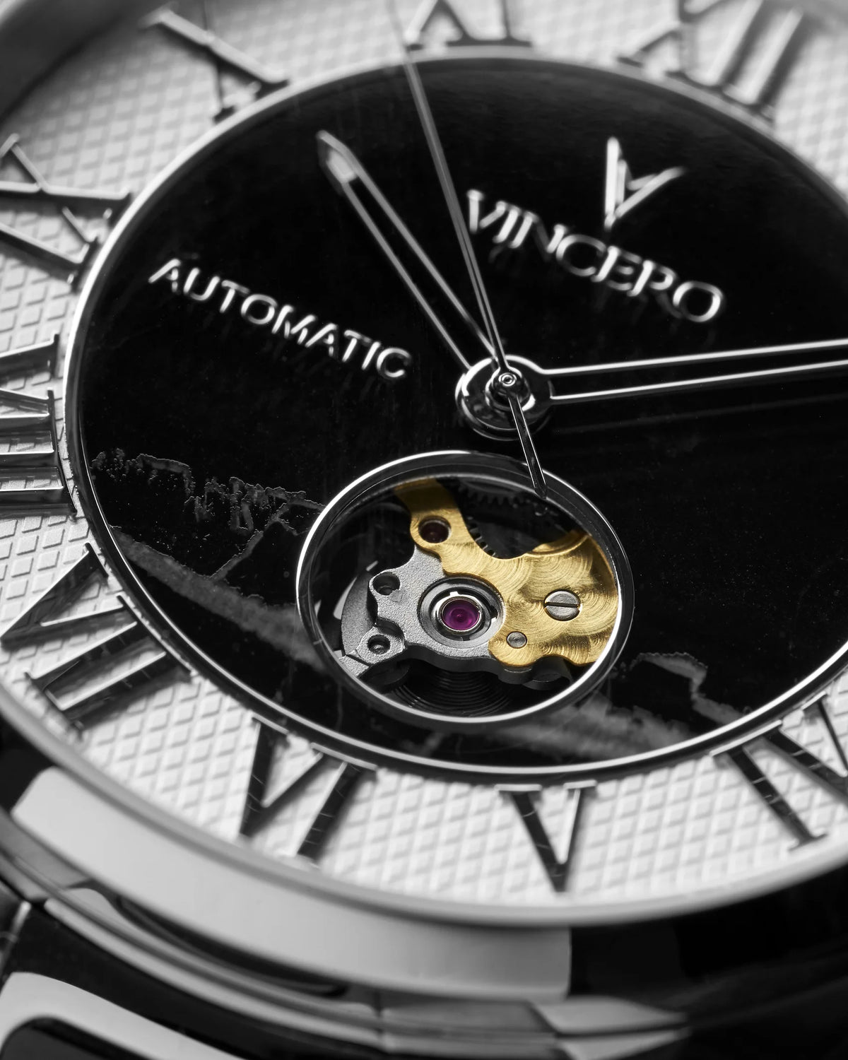 Italian Marble Automatic Watch - Silver Nero