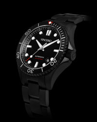 Argo Automatic 41mm Matte Black 316L Stainless Steel Strap Matte Black Watch Face Matte Black Case Clasp Red Accents