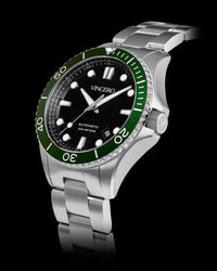 Argo Automatic 41mm Silver 316L Stainless Steel Strap Green Watch Face Silver Case Clasp Silver Accents