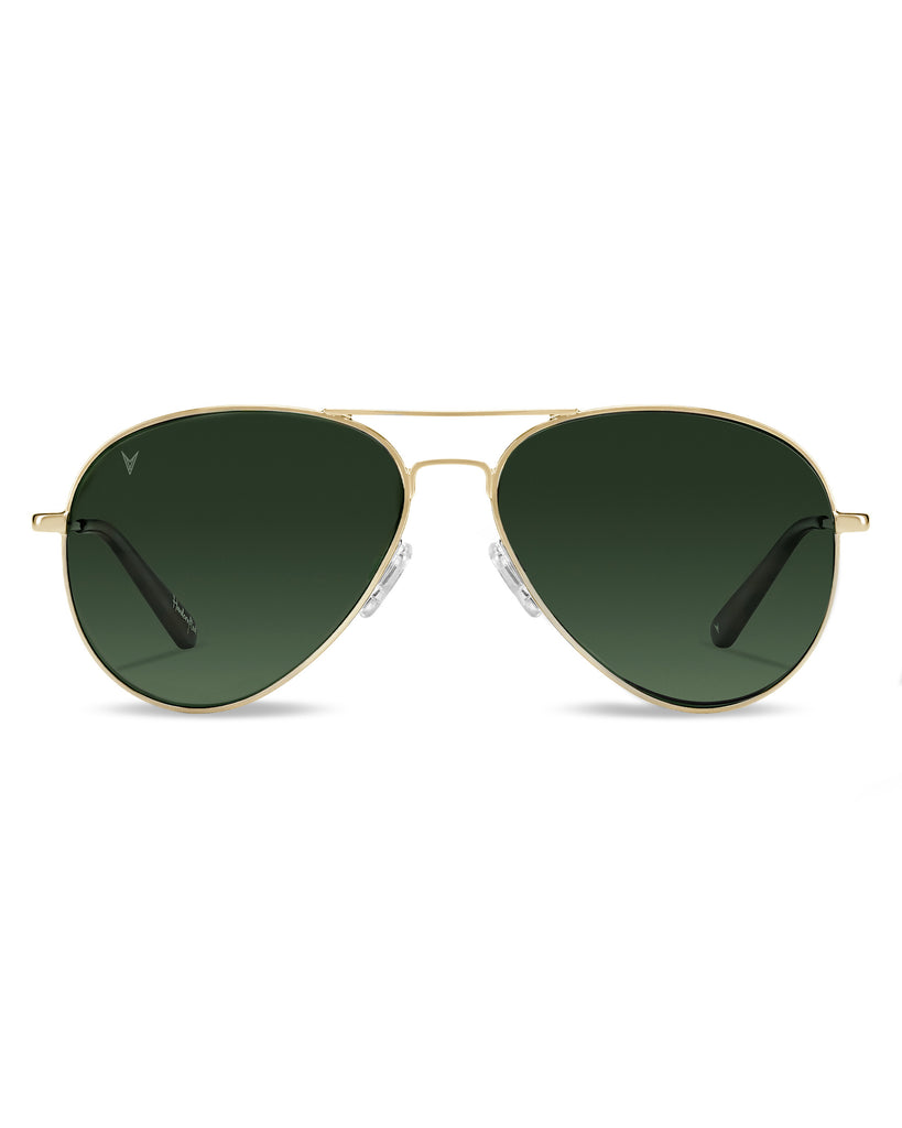 Vincero Mens Gold Green Aviator Sunglasses