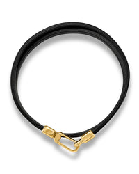 Men's Luxury Black Italian Leather Double Bracelet Strap with a Gold Magnetic Closure