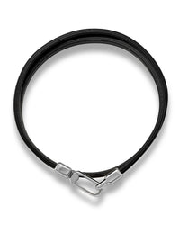 Men's Luxury Black Italian Leather Double Bracelet Strap with a Silver Magnetic Closure