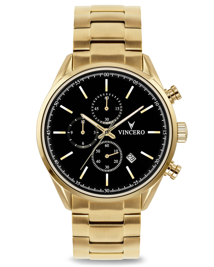 Men's Black Plated Chronograph Watch with Gold Accents
