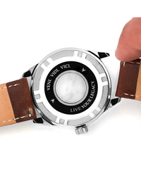 Men's Luxury Gray Italian Leather Watch Band Strap Matte Gunmetal Clasp
