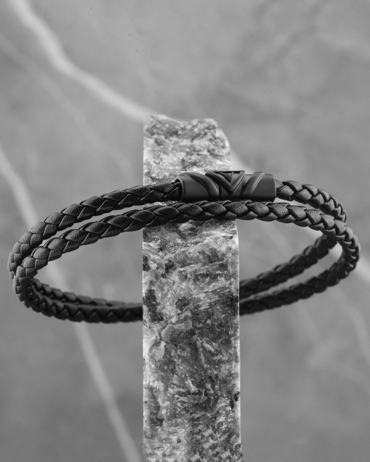 Men's Luxury Black Italian Leather Double Braided Bracelet Strap with a Matte Black Clasp