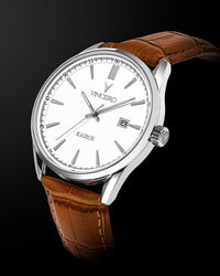 Kairos Tan Croc Italian Leather Strap White Watch Face Silver Case Clasp Silver Accents