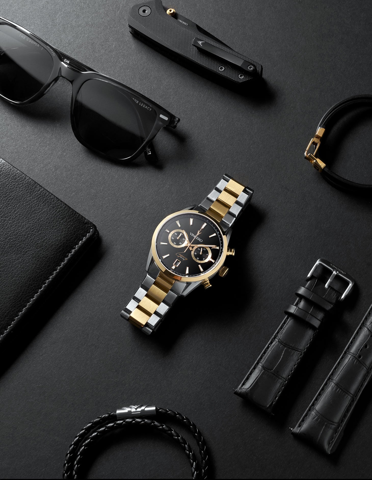 Men's 40MM Chronograph - Black/Gold Steel, Vincero Watches