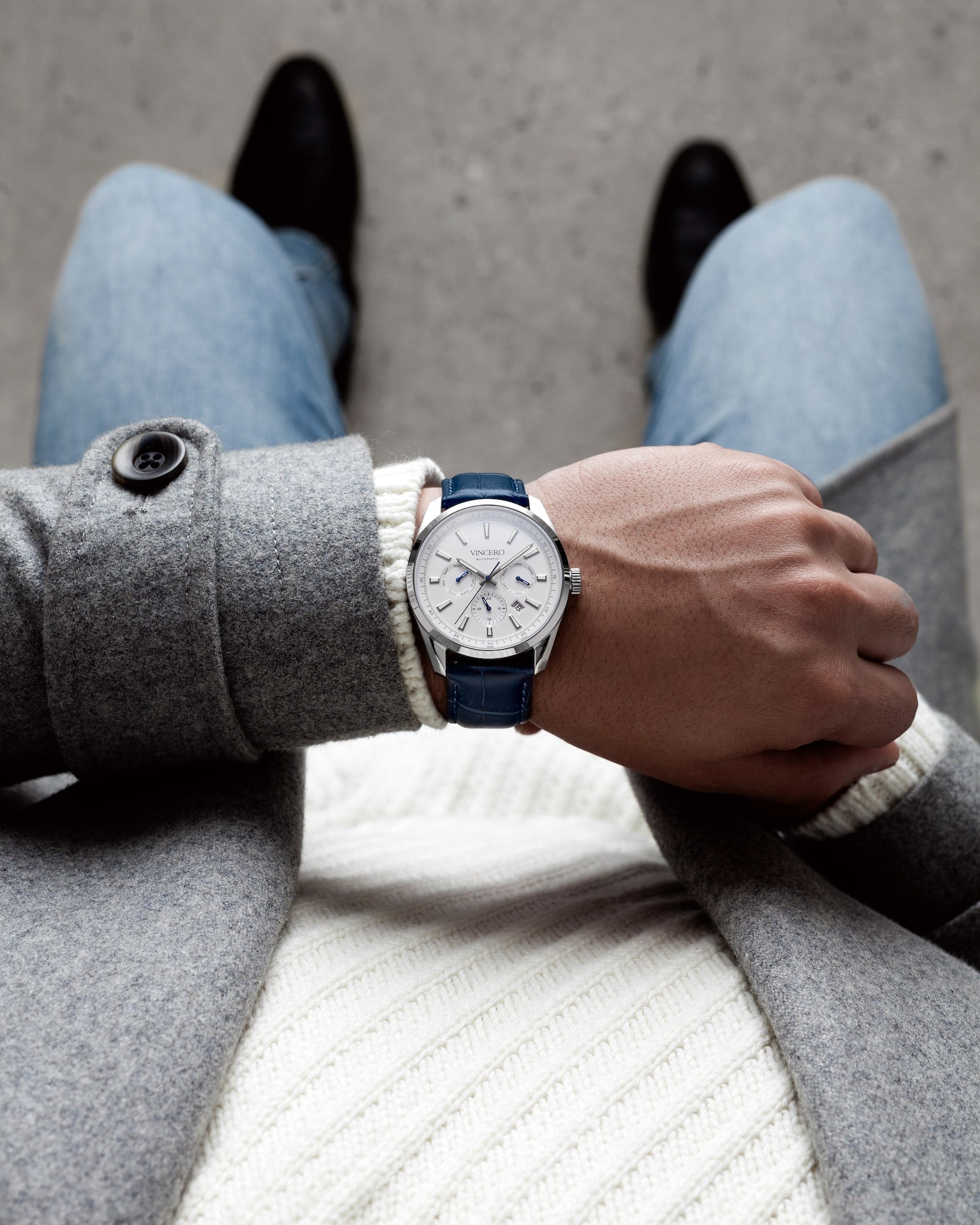 Vincero Chrono S store in Gunmetal/Slate Blue with the Delta Double bracelet