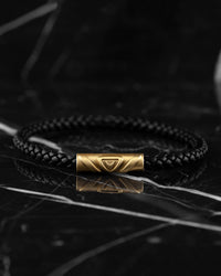 Men's Luxury Black Croc Italian Leather Single Braided Bracelet Strap Gold Clasp