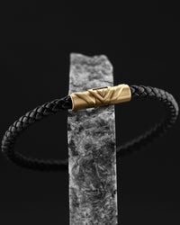 Men's Luxury Black Croc Italian Leather Single Braided Bracelet Strap Gold Clasp