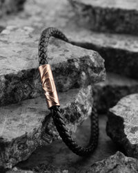 Men's Luxury Black Croc Italian Leather Single Braided Bracelet Strap Rose Gold Clasp