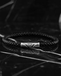 Men's Luxury Black Croc Italian Leather Single Braided Bracelet Strap Silver Clasp
