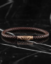 Men's Luxury Mocha Croc Italian Leather Single Braided Bracelet Strap Rose Gold Clasp
