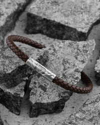 Men's Luxury Mocha Croc Italian Leather Single Braided Bracelet Strap Silver Clasp