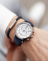 Men's Luxury Blue Croc Italian Leather Single Braided Bracelet Strap Silver Clasp