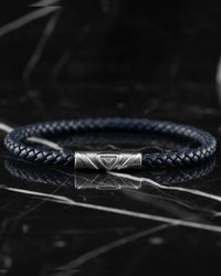 Men's Luxury Blue Croc Italian Leather Single Braided Bracelet Strap Silver Clasp