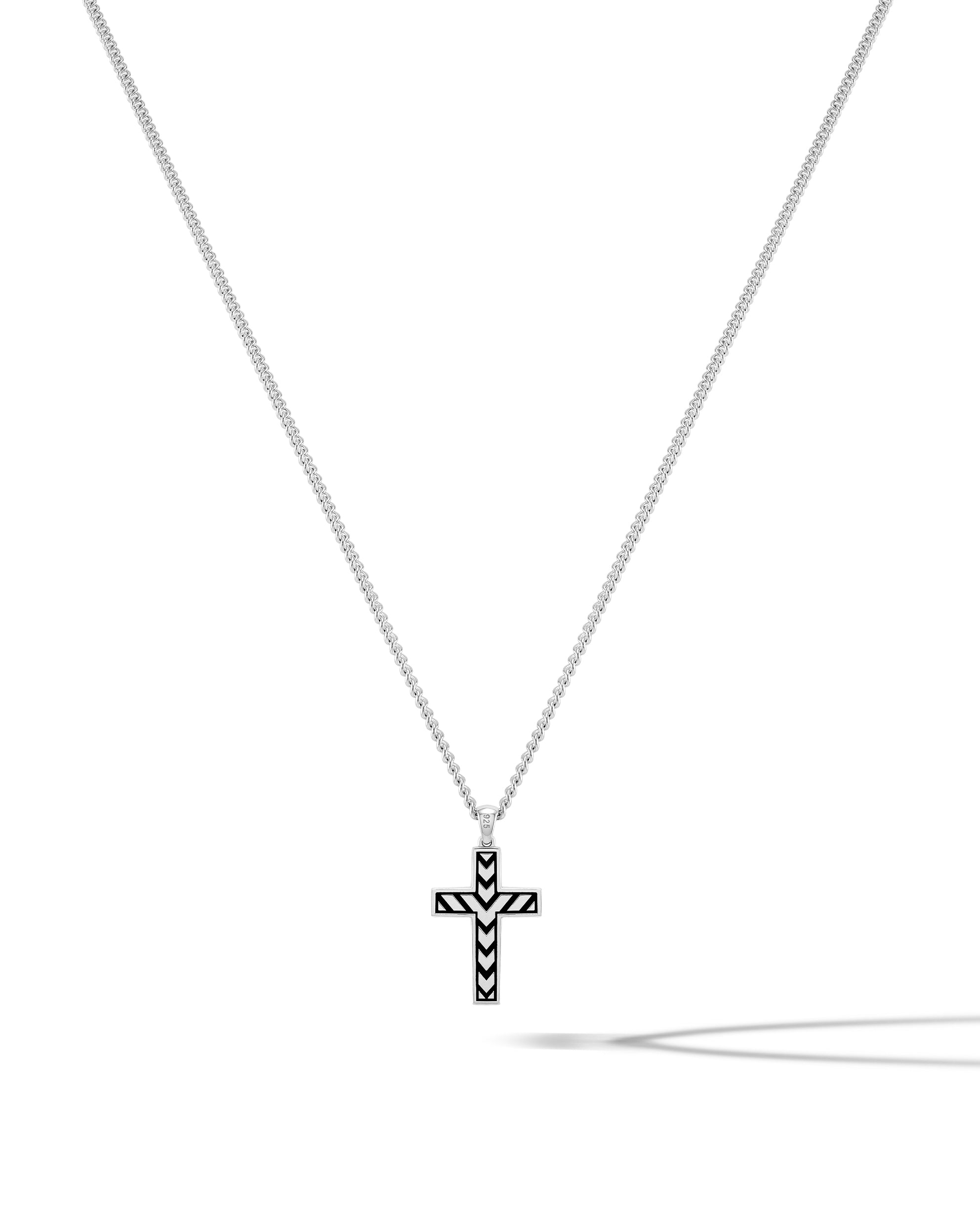 Small silver cross necklace for men, stainless steel chain necklace,  waterproof