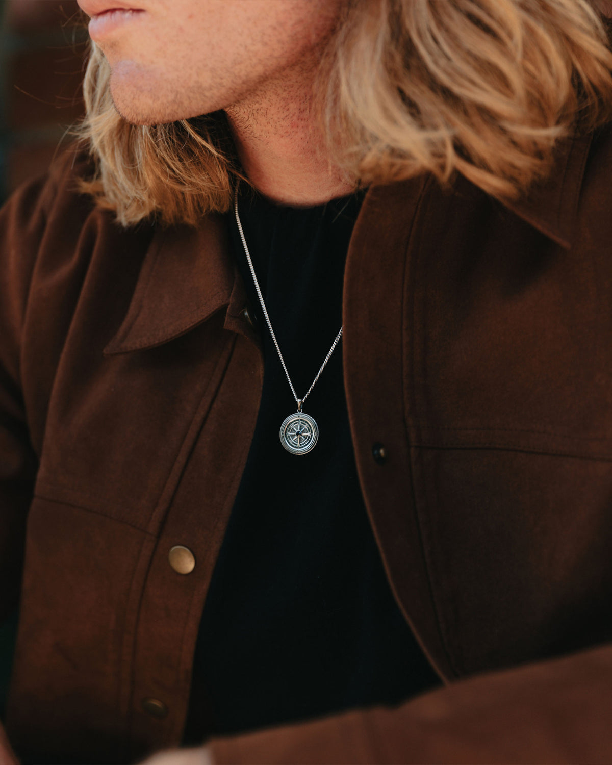 Mens Compass Pendant Necklace