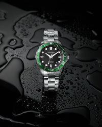 Argo Automatic 41mm Silver 316L Stainless Steel Strap Green Watch Face Silver Case Clasp Silver Accents