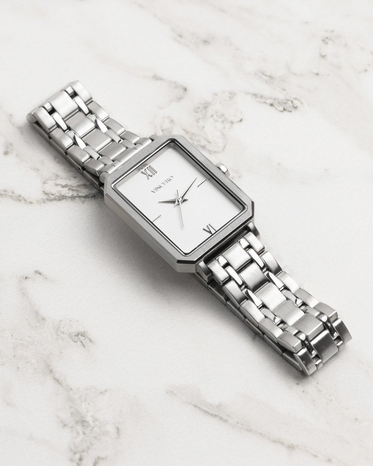 Ava Silver 316L Stainless Steel Strap White Watch Face Silver Case Clasp Silver Accents