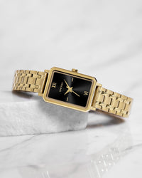 Ava Petite Brushed Gold 316L Stainless Steel Strap Black Watch Face Brushed Gold Case Clasp Gold Accents