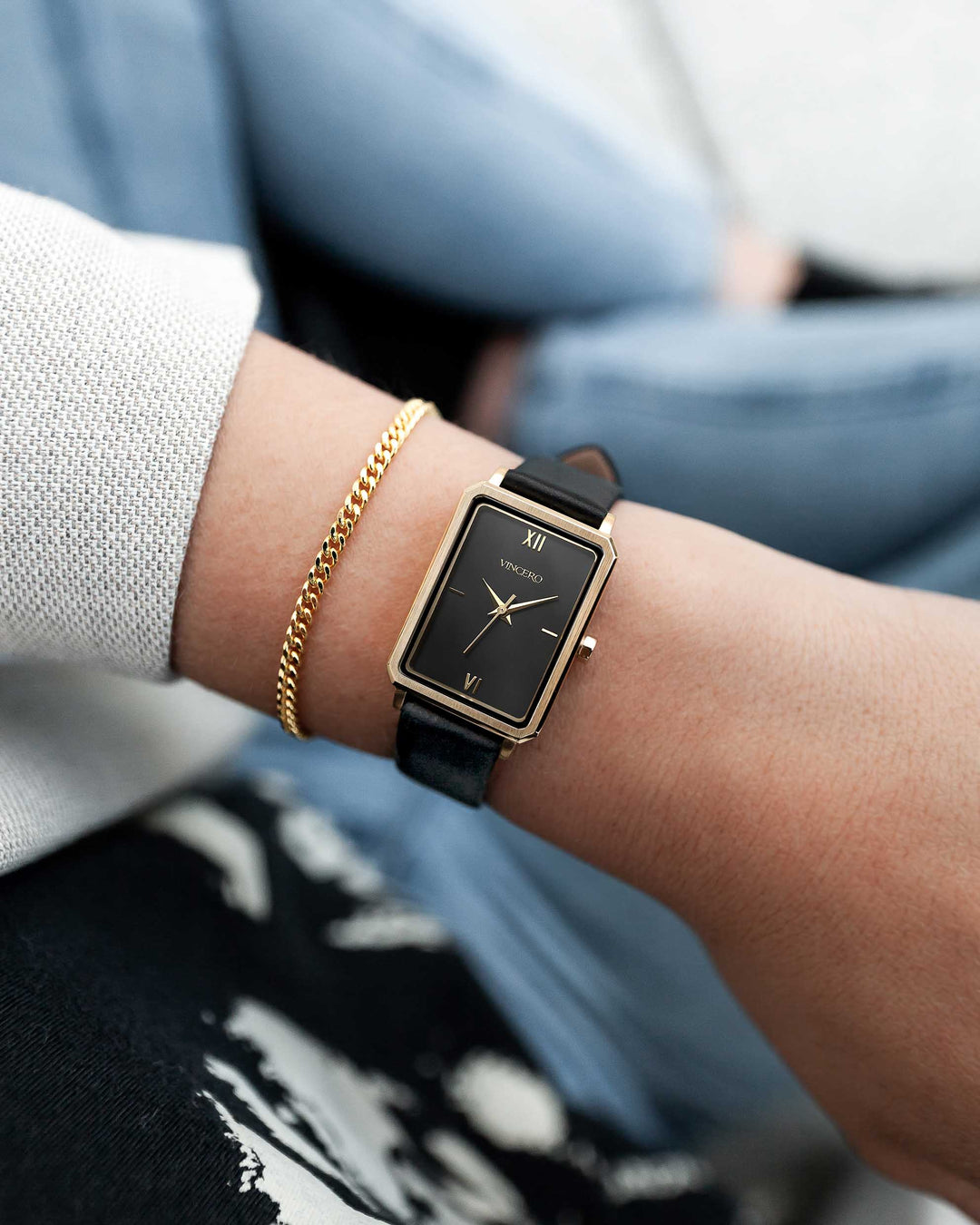 Ava Bundle - Ava Black Gold + Herringbone Bracelethover image