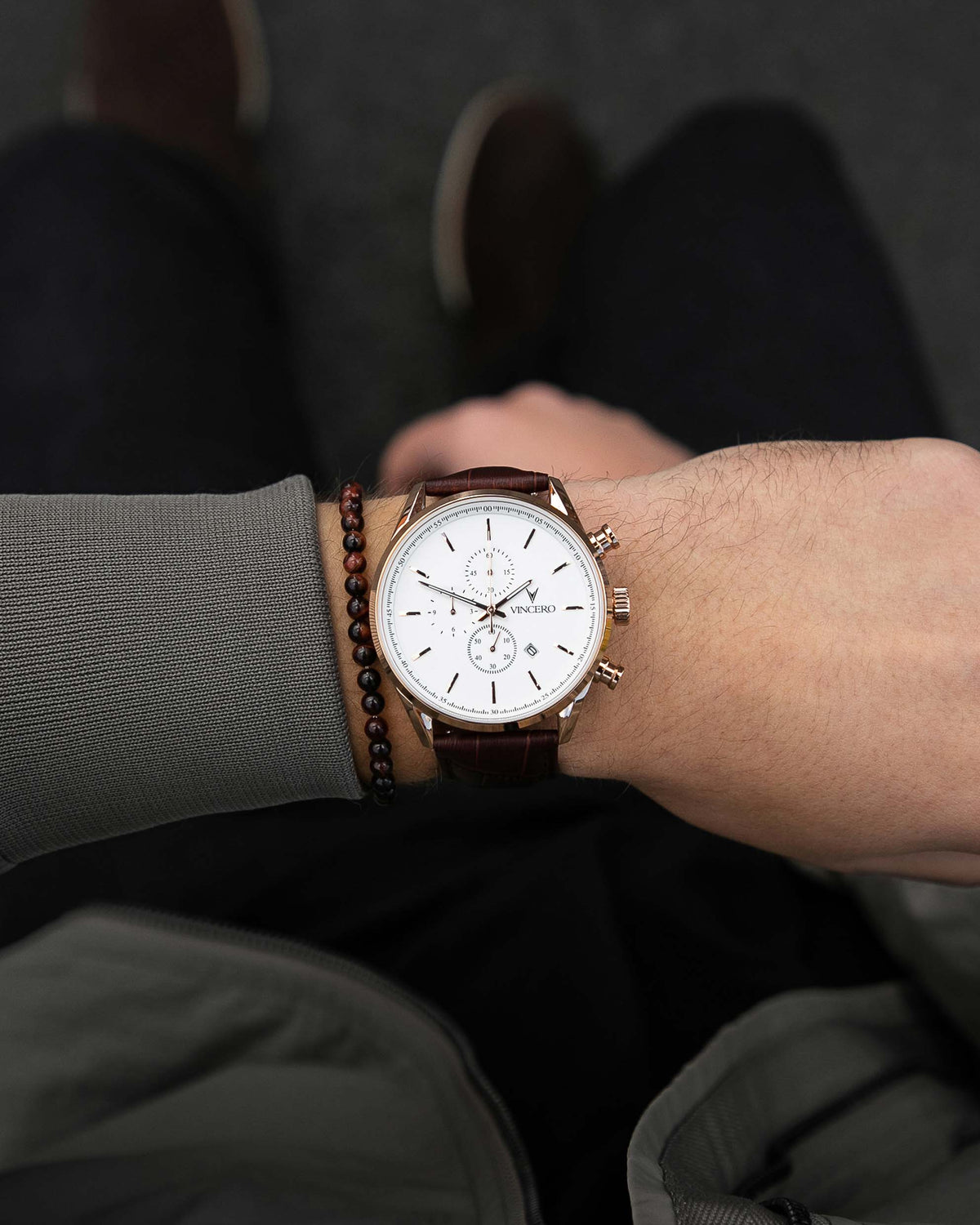 Men's Luxury Dark Brown Beaded Bracelet with a Silver Lobster Claw