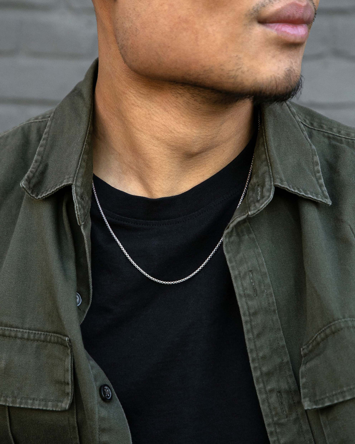 Men's Luxury Silver Box Chain Necklace with Parrot Clasp