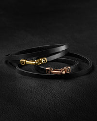 Men's Luxury Black Italian Leather Double Bracelet Strap with a Gold Magnetic Closure