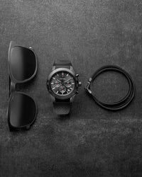Men's Luxury Black Italian Leather Double Bracelet Strap with a Matte Black Magnetic Closure